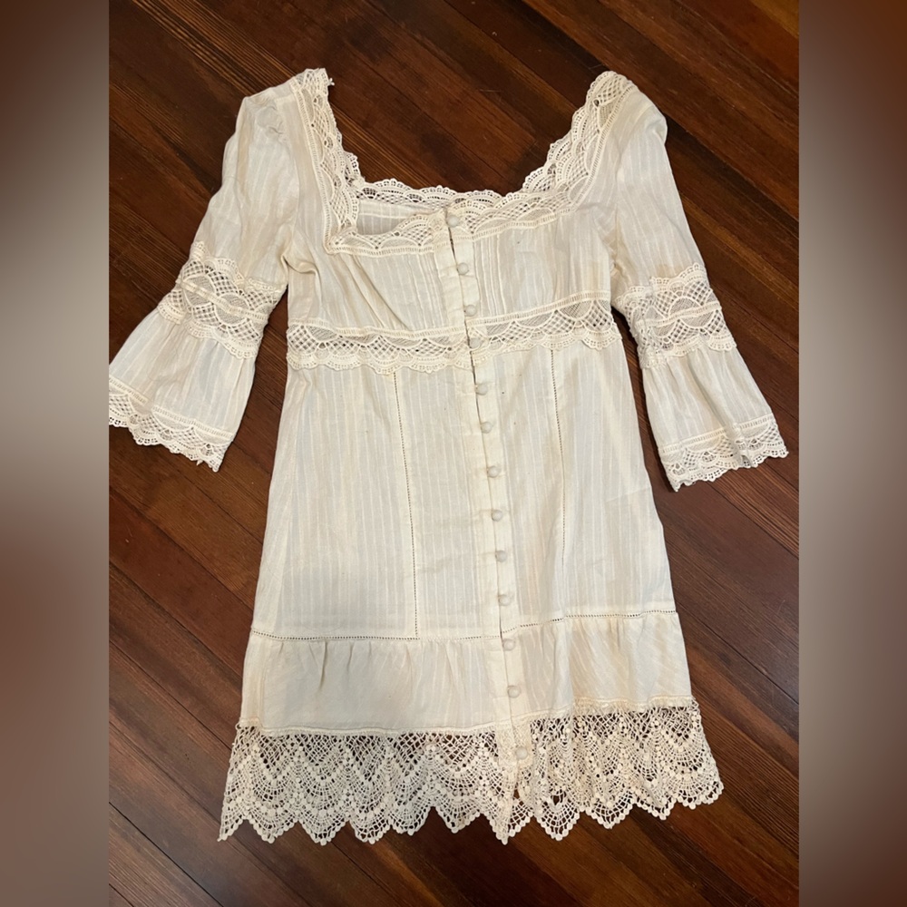 Stone Cold Fox Ivory Lace Button mini dress
